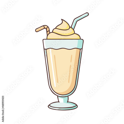 Delicious and creamy vanilla milkshake with whipped cream and two straws
