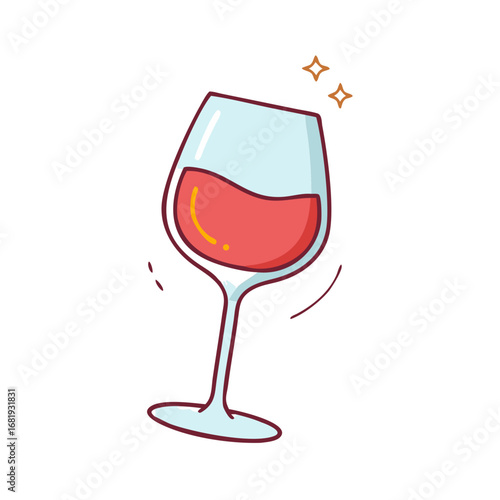Illustration of red wine in a glass with sparkling effect above it