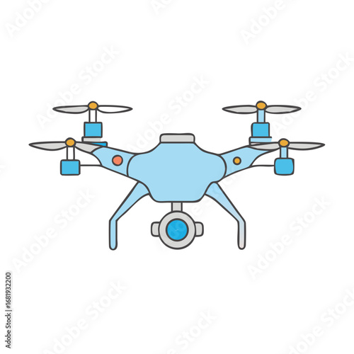 A light blue drone with an attached camera for aerial photography