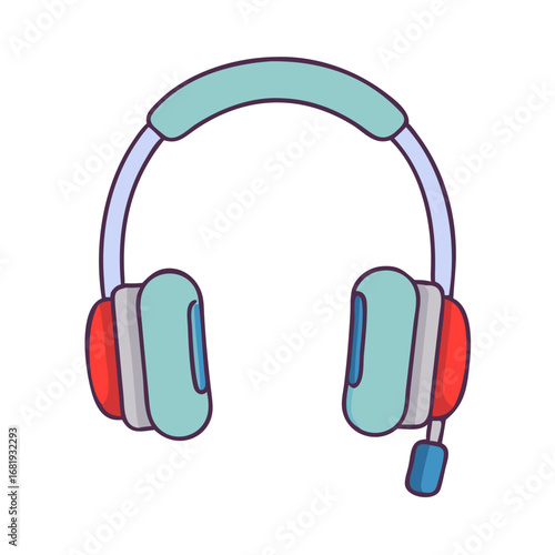 Cartoon style overear headset with boom microphone used for gaming or work