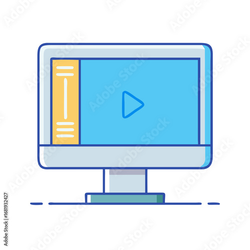 Stylized illustration of computer monitor displaying media player interface content