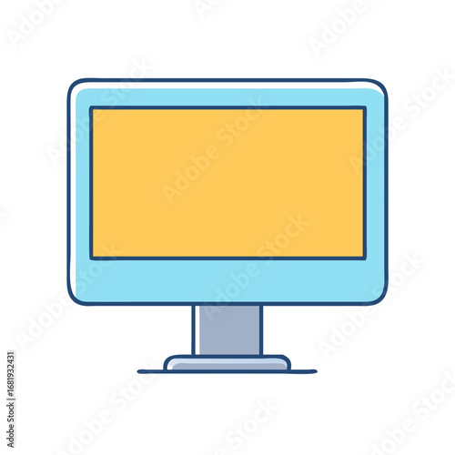 Simple Stylized Computer Monitor with Blue Frame and Yellow Screen Illustration