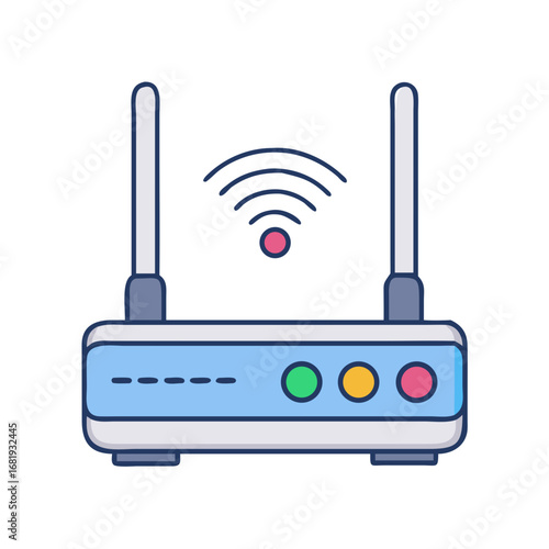 Stylized Router Icon with Antennas and Status Lights Vector Illustration
