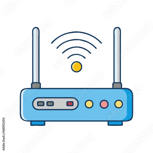 Cartoon Wireless Router Icon with Antennas and Connection Indicator Design