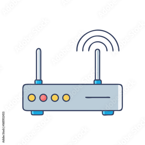 Cartoon Wireless Router Illustration with Antennas and Status Indicator Lights