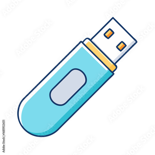 A stylish light blue USB flash drive cartoon illustration on white background