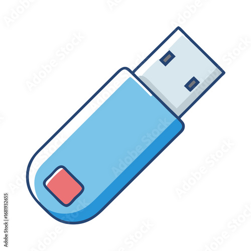 Illustration of a light blue USB drive or flash drive on white
