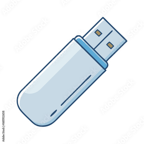 Cartoon illustration of a light blue USB flash drive on white background