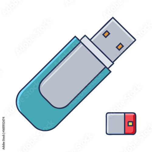 Illustration of USB flash drive with its cover isolated on white background