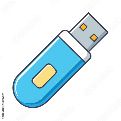 Cartoon image of a blue and grey USB drive, data storage