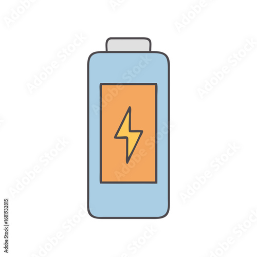 A cartoon style image of a battery with a lightning bolt symbol