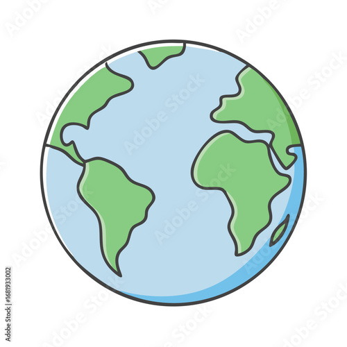 Earth Globe Cartoon Style Representing the Continents of Africa and South America