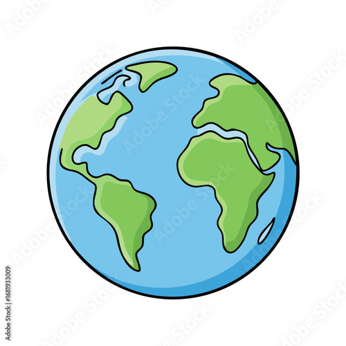 Cartoon illustration of the Earth with continents visible on a blue background