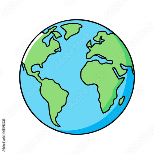 Cartoon Earth Globe Featuring Continents Such as Africa, Europe, and the Americas