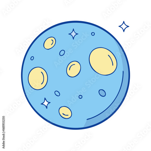 Cartoon moon with craters and stars isolated on a white background
