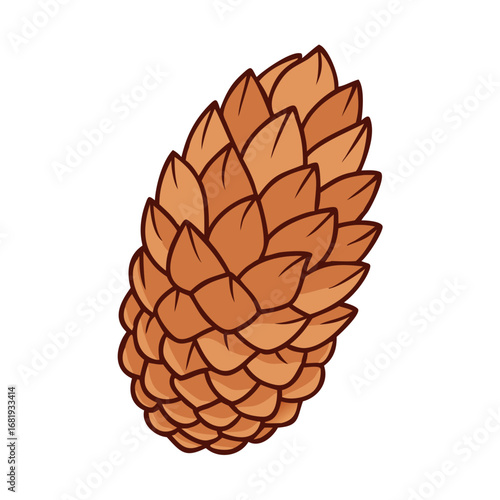 Cartoon illustration of a brown pine cone with many scale leaves