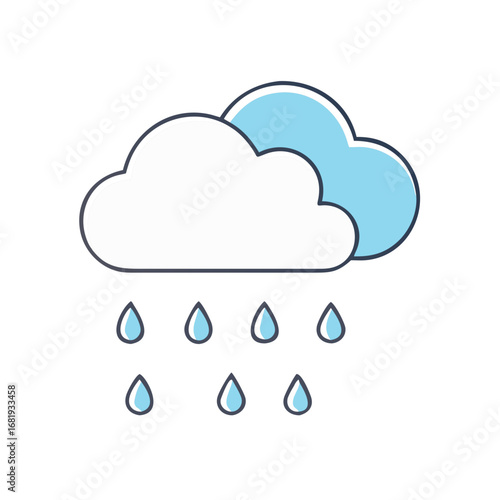 Cartoon cloud with rain droplets falling, representing inclement weather forecast icon