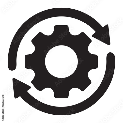 Automation Silhouette Icon – Industrial Robotics, Workflow, Technology Concept