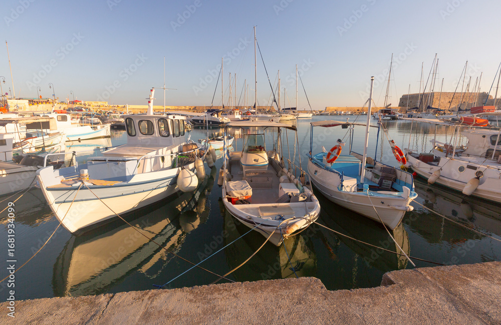 Obraz premium View of Heraklion Venetian Harbor with boats in Heraklion Greece