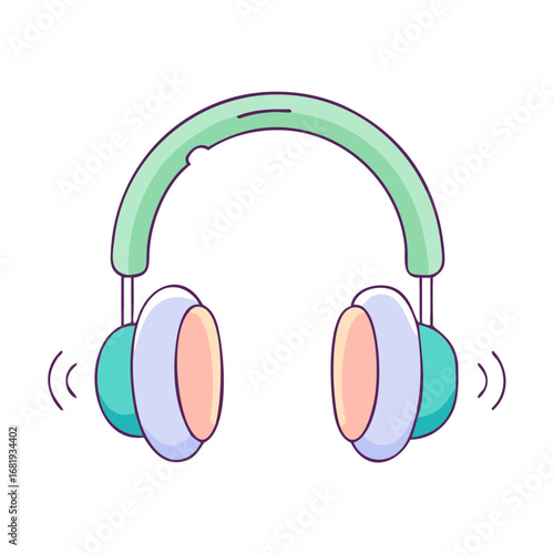 Stylized Green and Pastel Headphones with Sound Waves Illustration on White