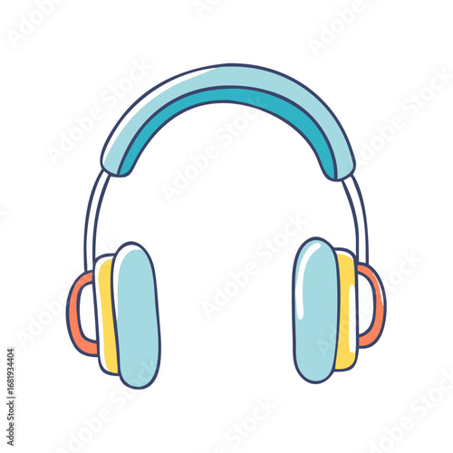 A colorful collection of cartoon headphones in varying styles and colors