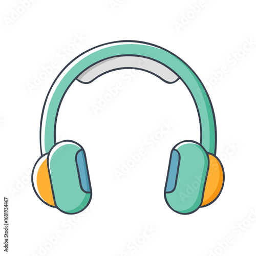 Illustration of colorful over ear headphones with blue and orange elements