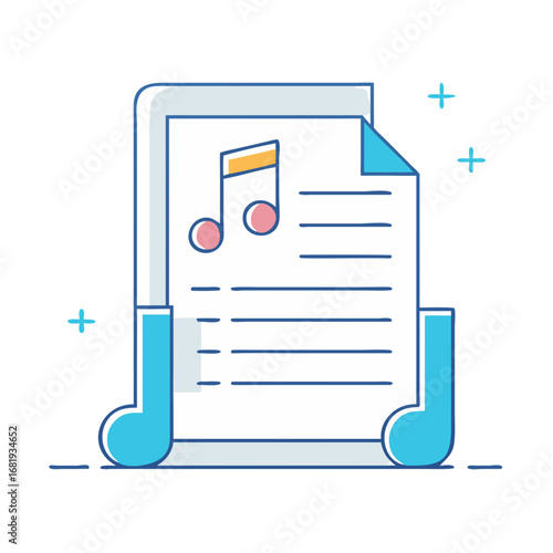 Stylized illustration of a musical composition on paper with a playful aesthetic