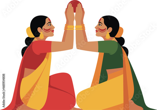 Traditional Women Offering Prayers Silhouette Illustration in Culture