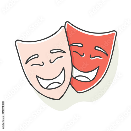 Comedy and tragedy theatrical masks evoke performance, drama, and the arts