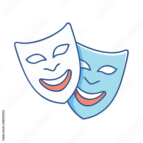 Comedy and tragedy mask set in light blue and white color style