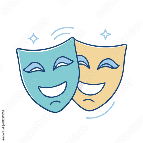 Comedy and tragedy masks icon representing theater performance and artistic expression