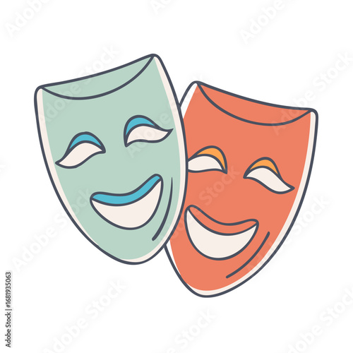 Two theatre masks, one representing comedy and the other representing drama