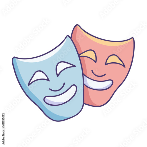 Illustration of the classic comedy and tragedy theatrical masks, simple and vibrant