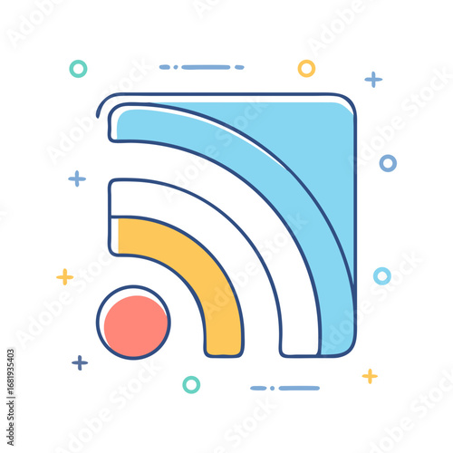 Various colorful RSS feed icons and data transfer visualizations for web application