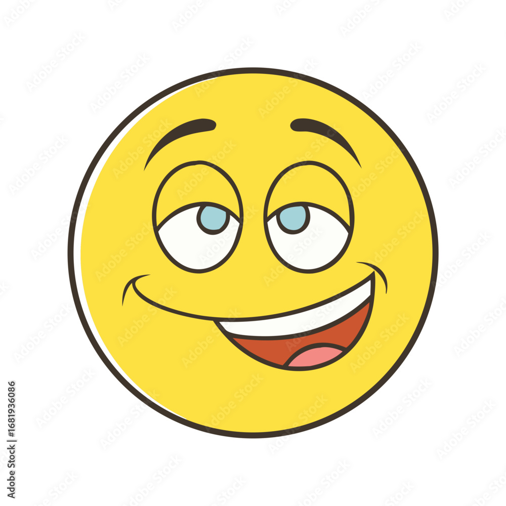 Fototapeta premium Cartoon yellow smiley face with a cheeky grin and upward glance
