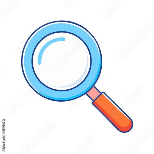 Single blue magnifying glass with orange handle on a white background