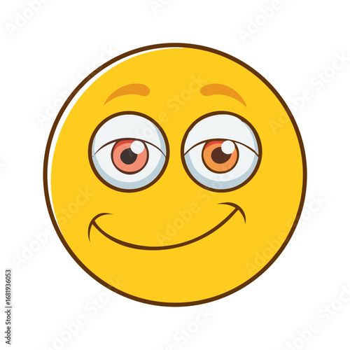 Cartoon Emoji with Soft Smile and Gentle Eyes Expressing Contentment