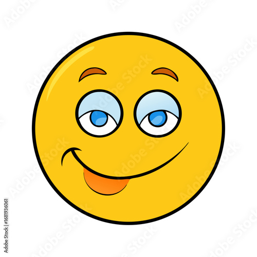 A gleeful cartoon emoji featuring a playful expression with a mischievous tongue