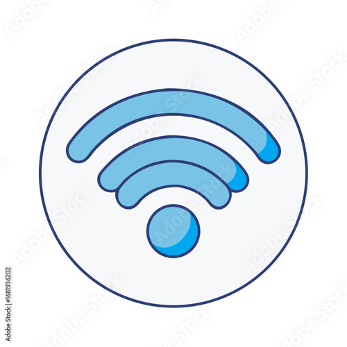 Simple blue and white wireless internet connection symbol in a circle
