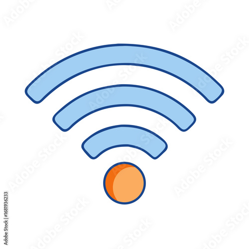 Wireless Network Signal Strength Icon with Blue Waves and Orange Circle Base