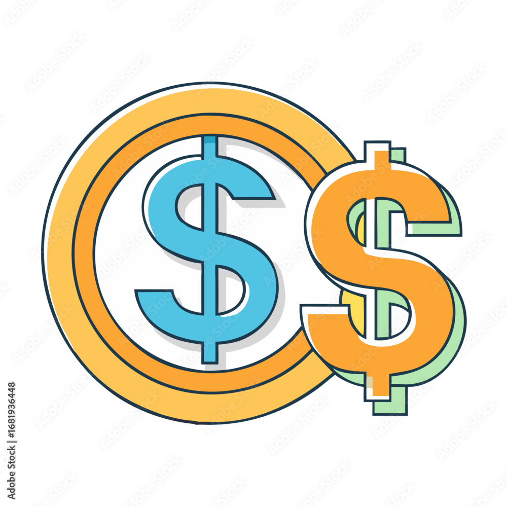 Fototapeta premium Colorful dollar signs intersecting with ring suggesting finance and currency symbol
