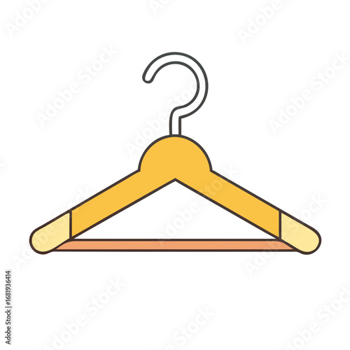 Stylized Wooden Hanger Illustration in Soft Yellow Tones with Brown Outline