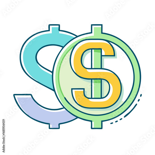 Two colorful dollar signs, overlapping to suggest financial abundance and growth