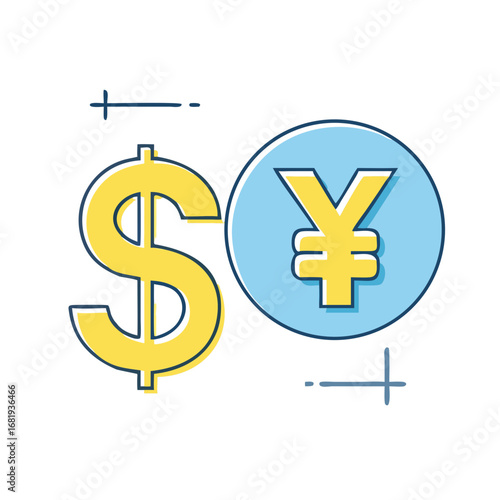 Dollar and Yen Symbols representing global finance and international economy