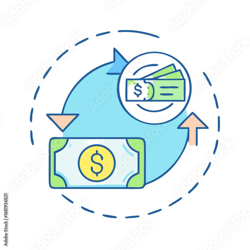 Money Exchange and Circulation with Arrows, depicting investment and growth concept