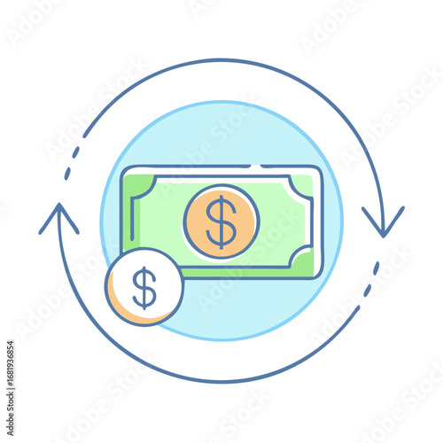 Circular flow of money showing financial transactions and investment growth