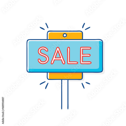 Hand Drawn Style Sale Sign with Blue and Orange Colors, Promotional Graphic