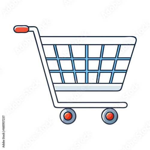 Stylized illustration of a shopping cart with white and blue accents
