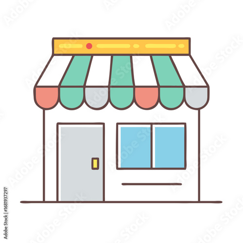 Cute Small Storefront with Striped Awning and Window Display Illustration
