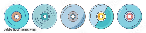 Cartoon Illustration of a Row of Various Compact Discs, Vintage Style